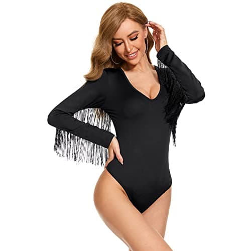 Komorebi Women's Long Sleeve V-Neck Disco Bodycon Top