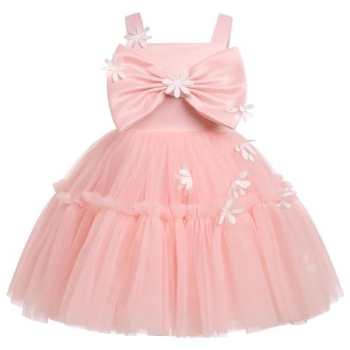 ODASDO Toddler Girls Bowknot Spaghetti Straps Tutu Tulle Birthday Party Dresses