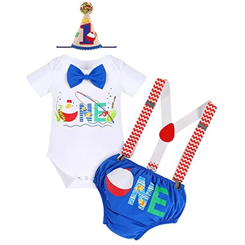 Birthday Outfit Set for Baby Boys: Romper, Shorts, Suspenders, Hat