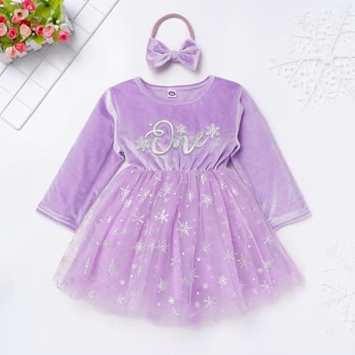 Baby Girls Snowflake 1st Birthday Princess Dress + Headband