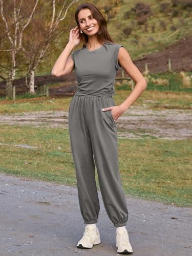 Glamaker Women's Two-Piece Athletic Set Casual Workout Tops & Sweatpants
