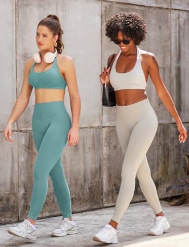VOYJOY Women's Low Support Halter Workout Bra Seams-Free Yoga Crop Top