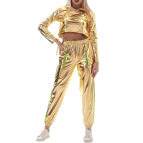 Shiny Metallic Hoodies for Women: Stretchy Holographic Sweatshirts