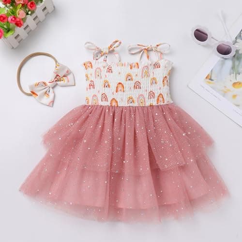 IMEKIS Toddler Girl Boho Birthday Dress & Headband Set for Party Photos