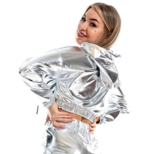 Women's Metallic Shiny Crop Top Hoodie