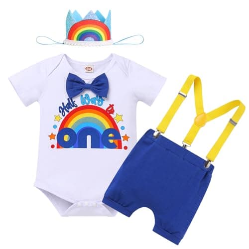 Half Birthday Outfit for Baby Boy: Romper, Suspenders, Crown Smash Cake Set