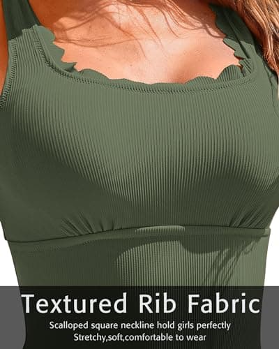 Charmo Retro Scalloped Ribbed One Piece Swim Suit
