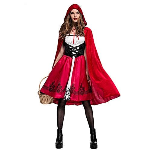 IMEKIS Women Red Riding Hood Costume with Cape for Halloween Cosplay