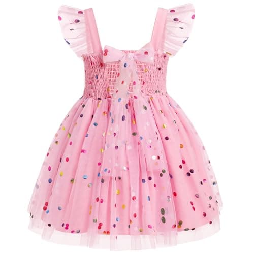 IMEKIS Toddler Girls Boho Backless Birthday Party Dress Formal Tulle Confetti