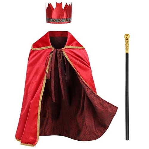 King Costume for Kids: Cape, Crown, Scepter, Halloween 3PC Set