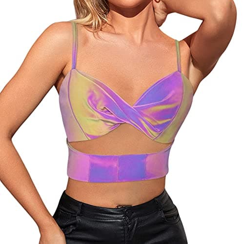 Reflective Crop Top for Women, Festival Rave Outfits and Girls Club Tank Vest