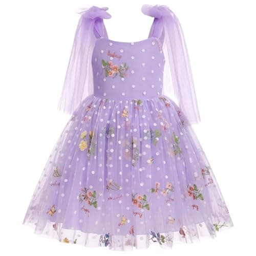 ODOLDI Baby Flower Girl Sleeveless Spaghetti Straps Floral Embroidered Birthday Dress