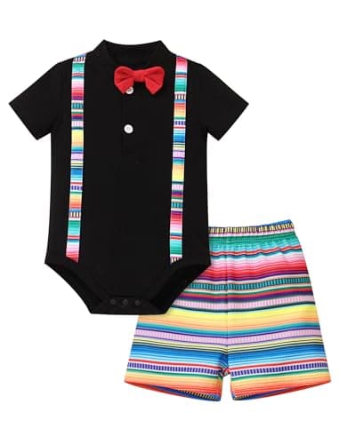 IMEKIS Baby Boys Mexican Bowtie Romper Shorts Set Ethnic Birthday Wear