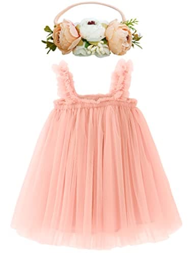 BGFKS Toddler Girl Rainbow Tulle Tutu Dress & Flower Headband Set