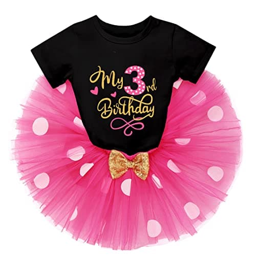 Kids Girls 3rd Birthday Cake Smash Outfit with Polka Dots Tutu Skirt