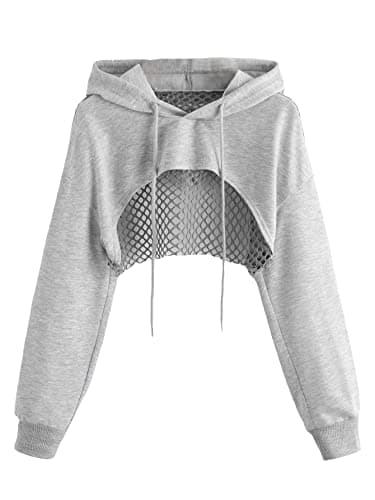 Women's Fishnet Drawstring Hoodie Sweatshirt