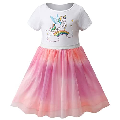 VASCHY Cute Ruffle Tulle Dress for Girls, Toddler to Big Kid Size 2-10T