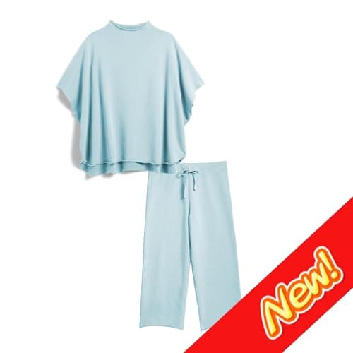 SeeLuNa Women's 3/4 Sleeve Batwing Capelet & Wide Leg Pants Loungewear Set