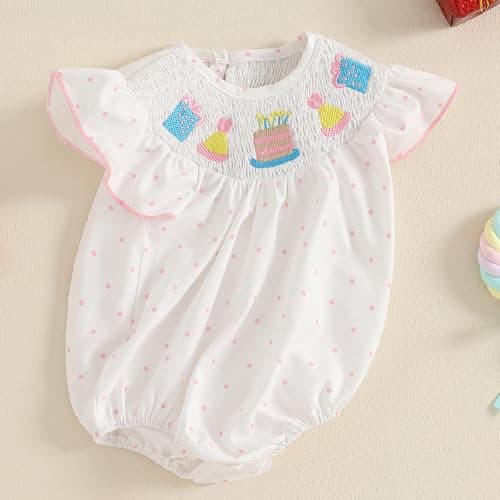 XKwyshop Baby Girl 1st Birthday Outfit 1 Year Old Smocked Bubble Romper