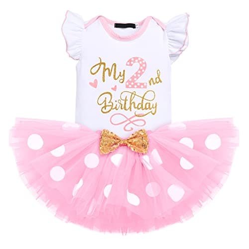 Baby Girl Birthday Outfit Set: Romper Top, Polka Dots Tutu Skirt, Headband