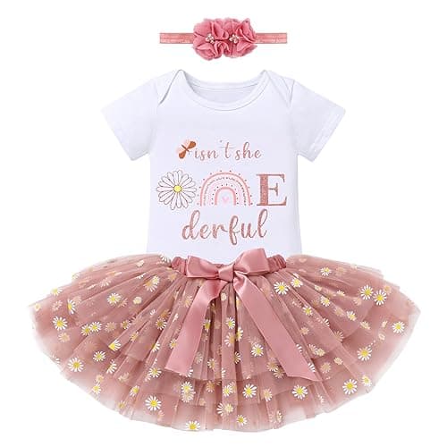 ODASDO Baby Girl's First Birthday Outfit with Flower Print Romper & Tutu Skirt Set