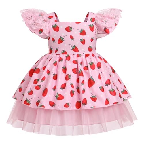 IMEKIS Toddler Strawberry Birthday Tulle Dress