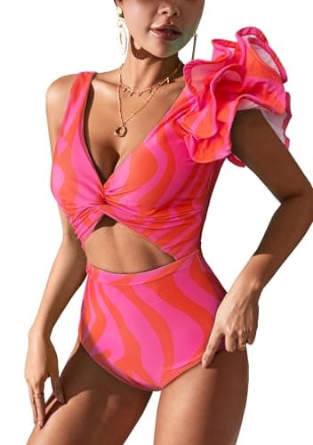 SPORLIKE Women Twist Front Flounce Padded One Piece Swimsuit