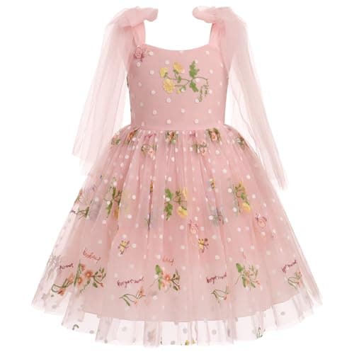 ODOLDI Baby Flower Girl Sleeveless Spaghetti Straps Floral Embroidered Birthday Dress