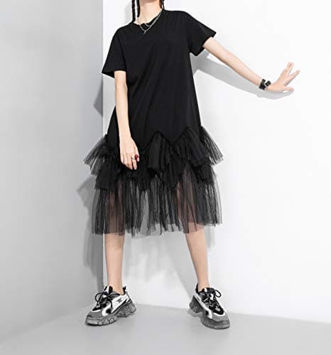 ellazhu Women's Short Sleeve Oversized Tulle Dress