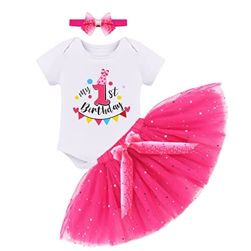 ODASDO Baby Girl 1st/2nd/3rd Birthday Party Cake Smash Tutu Set 3pcs