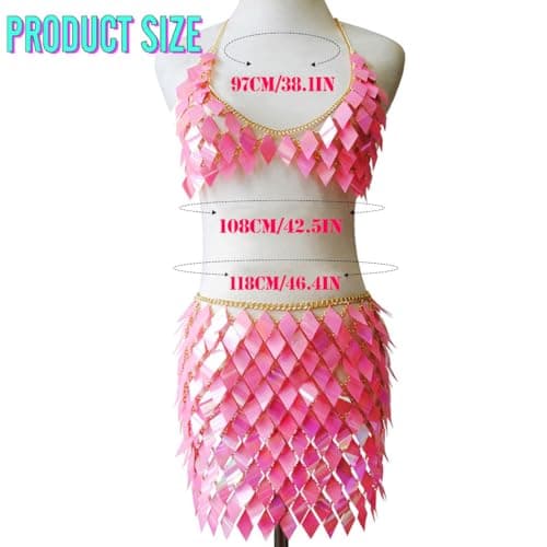 Nicute Pink Sequin Set with Body Chain Skirt & Top