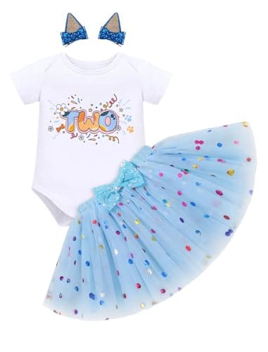 IMEKIS Baby Girl Half 1st 2nd Birthday Outfit Romper Confetti Tutu Skirt Dog Ears Hair Clips for Cake Smash Photo Shoot
