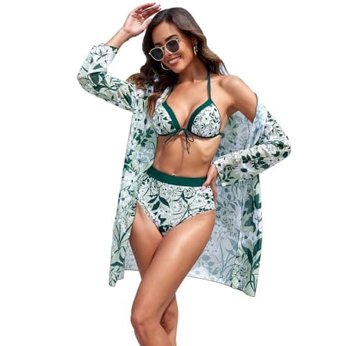 Women's 3-Piece Floral Print Swimsuit Set with Coverup for Vacation