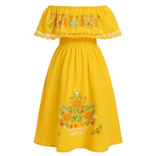 Mexican Floral Print Toddler Girl Dress Fiesta Outfit 2-7T