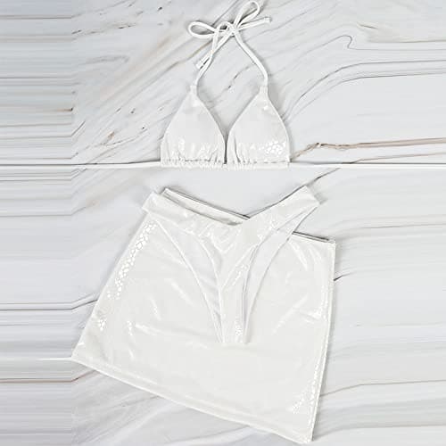 ABAFIP Women Shiny Hologram Rave Halter Bikini Sets