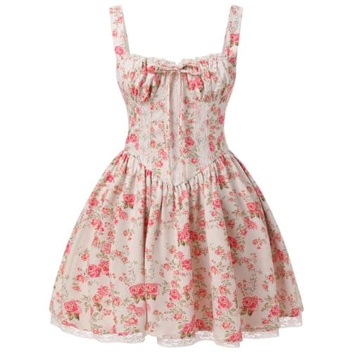 IMEKIS Women's Summer Lace Corset Mini Dress with Spaghetti Straps