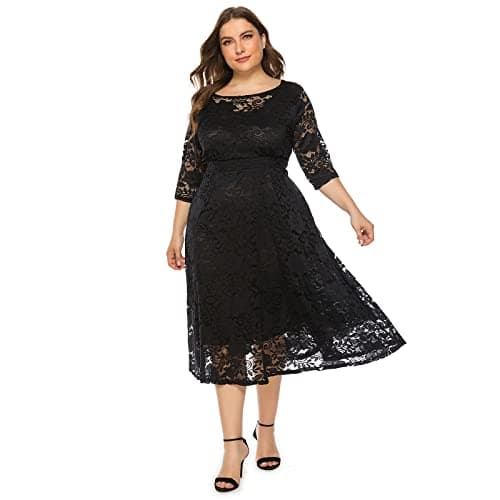 Plus Size Floral Lace Cocktail Dress with Pockets for Women