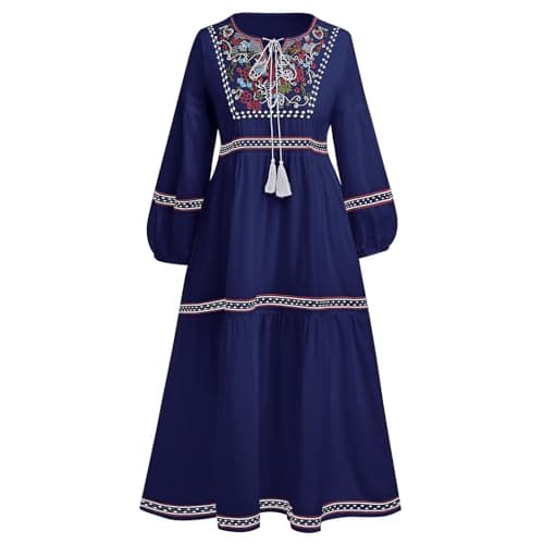 Floral Embroidered Mexican Dress for Women