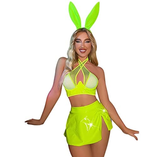 IMEKIS Women's Shiny Rave Outfit Halloween Costume Set