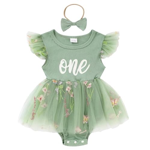 GRNSHTS Baby Girl 1st Birthday Romper & Headband for Princess Photo Shoot