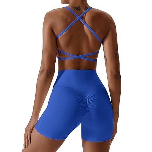 IWEMEK ABOCIW Women's Cross-Back Workout Bra & Shorts Set
