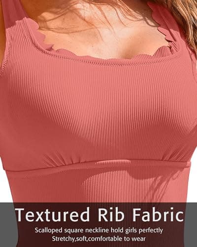 Charmo Retro Scalloped Ribbed One Piece Swim Suit