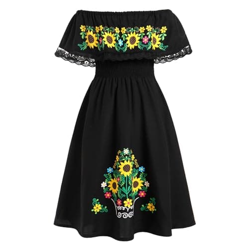 Mexican Floral Print Toddler Girl Dress Fiesta Outfit 2-7T