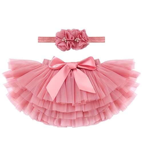 IMEKIS Baby Girls Tutu Skirt Diaper Cover Headband Set for Birthday Photo Shoot