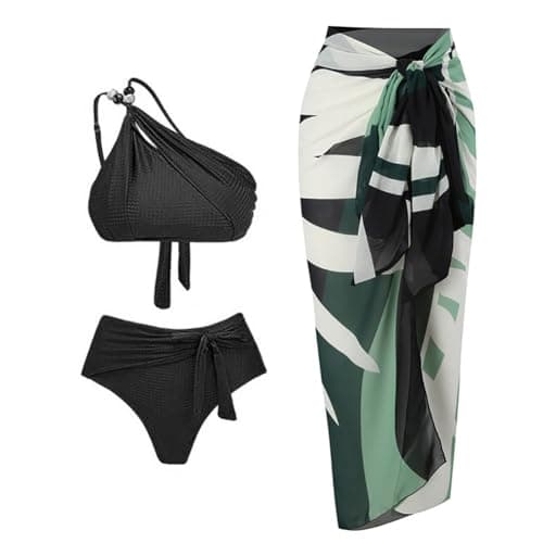 IMEKIS Women's 3-Piece Ruffle Floral Print Vintage Bikini Swimwear for Summer Holiday