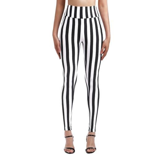 Women's Black and White Striped Leggings Halloween Costume
