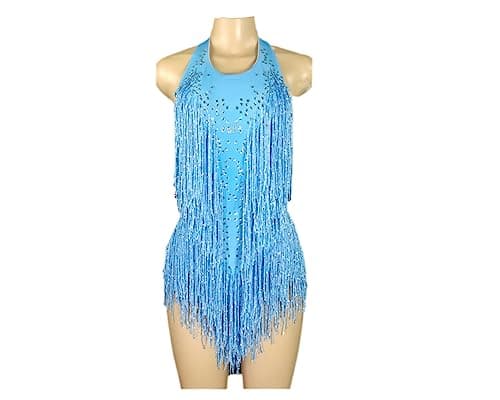HEYDHSDC Sparkly Crystals Fringe Bodysuit Dance Costume