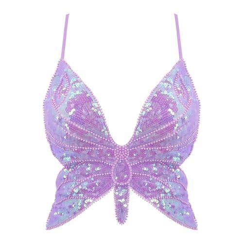 Glitter Sequin Butterfly Crop Top for Women