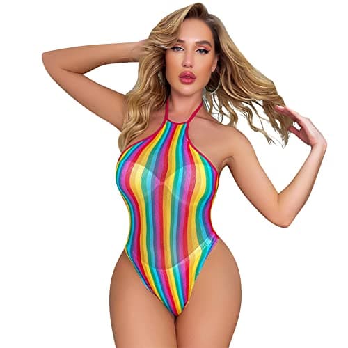 Rainbow Rave Outfit Fishnet Dress - Women's Music Festival Costume