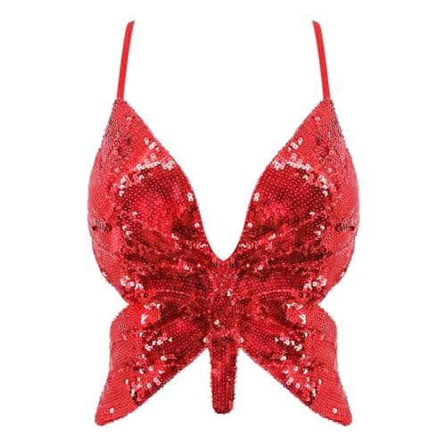 Glitter Sequin Butterfly Crop Top for Women